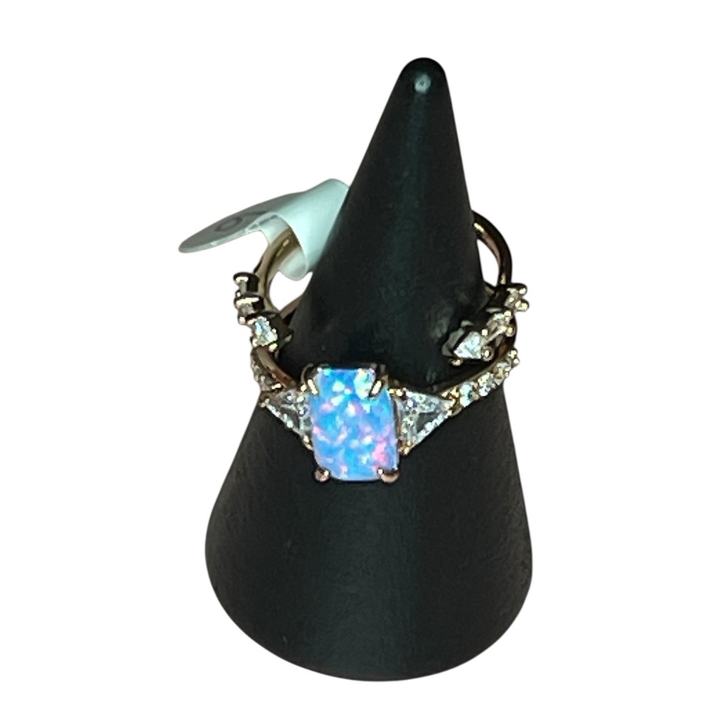 Fire Opal and CZ Rose Gold Ring